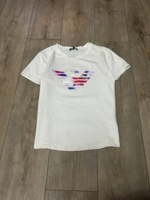 Emporio Armani Girls White T-Shirt Size XL Short Sleeve Cotton