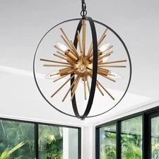 17.72'' Black Gold 8-Light Globe Sputnik Chandelier Modern Industrial Adjusta...