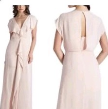 BCBG Maxazria Ruffle Cascade V-Neck Front Slit Maxi Gown Dress NWT 298 Pink 6
