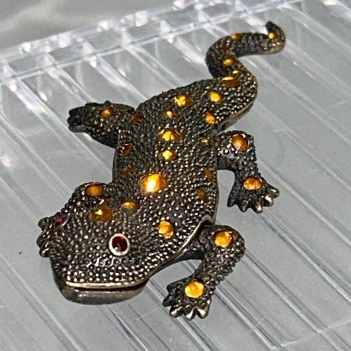 Enameled Jeweled Golden Austrian Crystals 4.5" Salamander Lizard Gecko Magnetic
