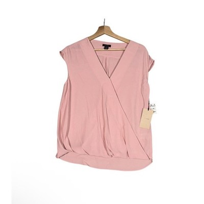 new Halogen Wrap Top Women Sz Small Pink Polyester V-Neck Sleeveless Preppy