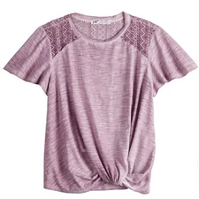 Jolt Junior's Crochet Shoulder Twist-Front Tee Shirt Top Size Large 