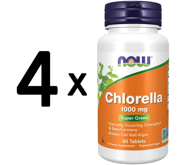 4 X NOW Foods Chlorella, 1000Mg - 60 Tablets (187,46 Eur/Kg)-image
