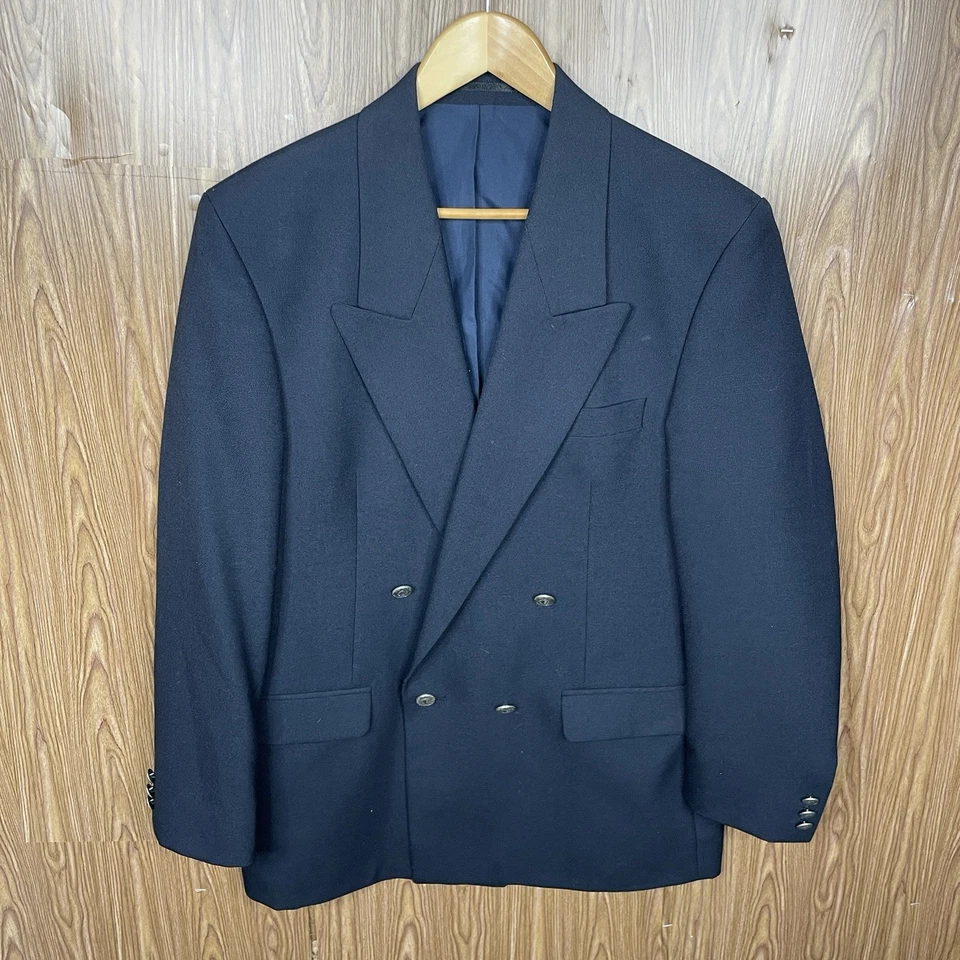 Jaqueta Blazer Park Avenue Masculina 40R Azul Marinho Peito Duplo Pico Botões Prata - Imagem 2 de 4