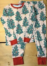 Mini Boden Glow In Dark Pink Christmas Tree Holiday Pajamas Girls Size 8Y  FLAW