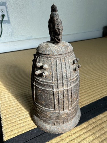 Vintage Japanese Buddhist Temple Bell, Iron Fire Bell. Tsurigane. 13” tall.