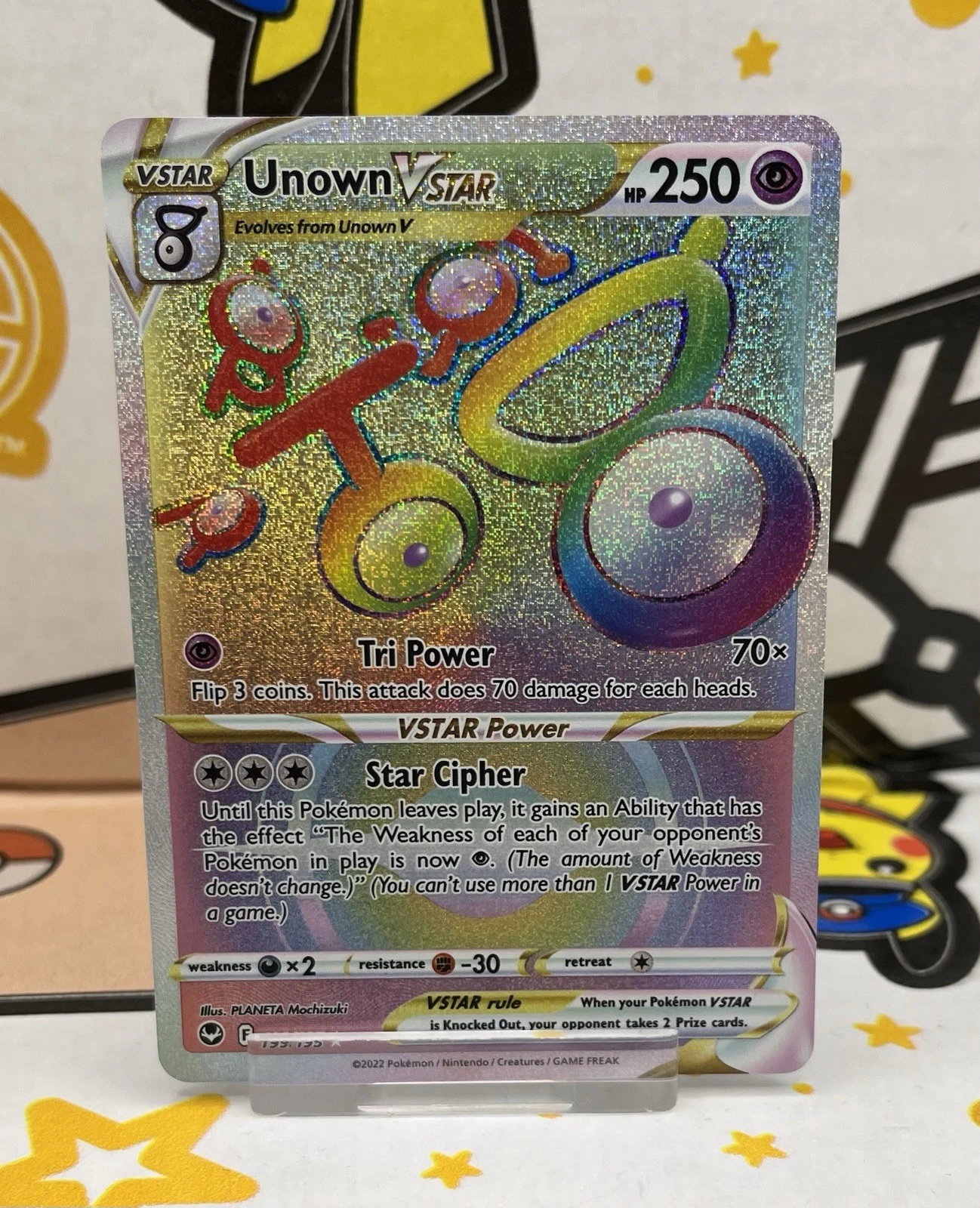 Pokemon Card Unown VSTAR 199/195 Secret Rainbow Rare Silver Tempest Near Mint