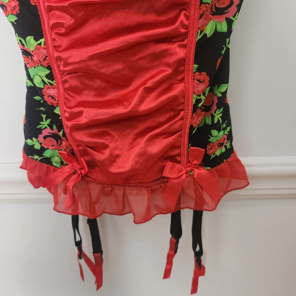 Lencería Seven Till Midnight Corsé Top XL Mujer Floral Rojo Negro Gótico Hada Foto 3 de 4