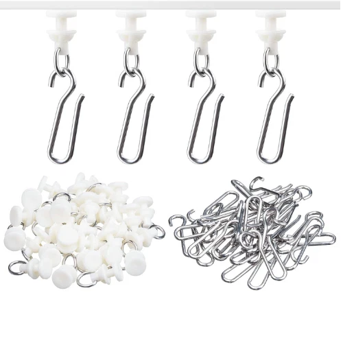 60-Piece Shower Curtain Set, 30 Hooks & 30 Gliders for Rails, White - Image 2 of 4