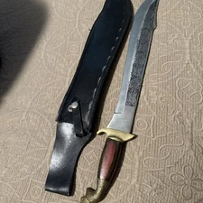 Bowie Knife Stainless Steel From Pakistan With Peacock Handle W/ Leather Sheath