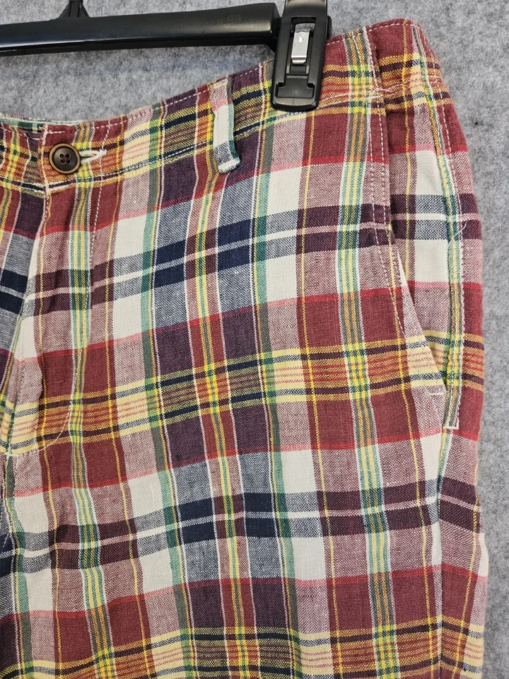 Pantalones cortos Lands End de lona para hombre 33 100 % lino frente plano multicolor a cuadros preppy Foto 3 de 4