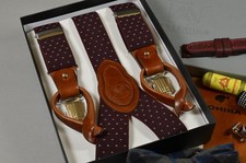 SUSPENDERS BURGUNDY ELASTIC LEATHER MEN DESIGN HANDMADE SPAIN CLIP BUTTON T2
