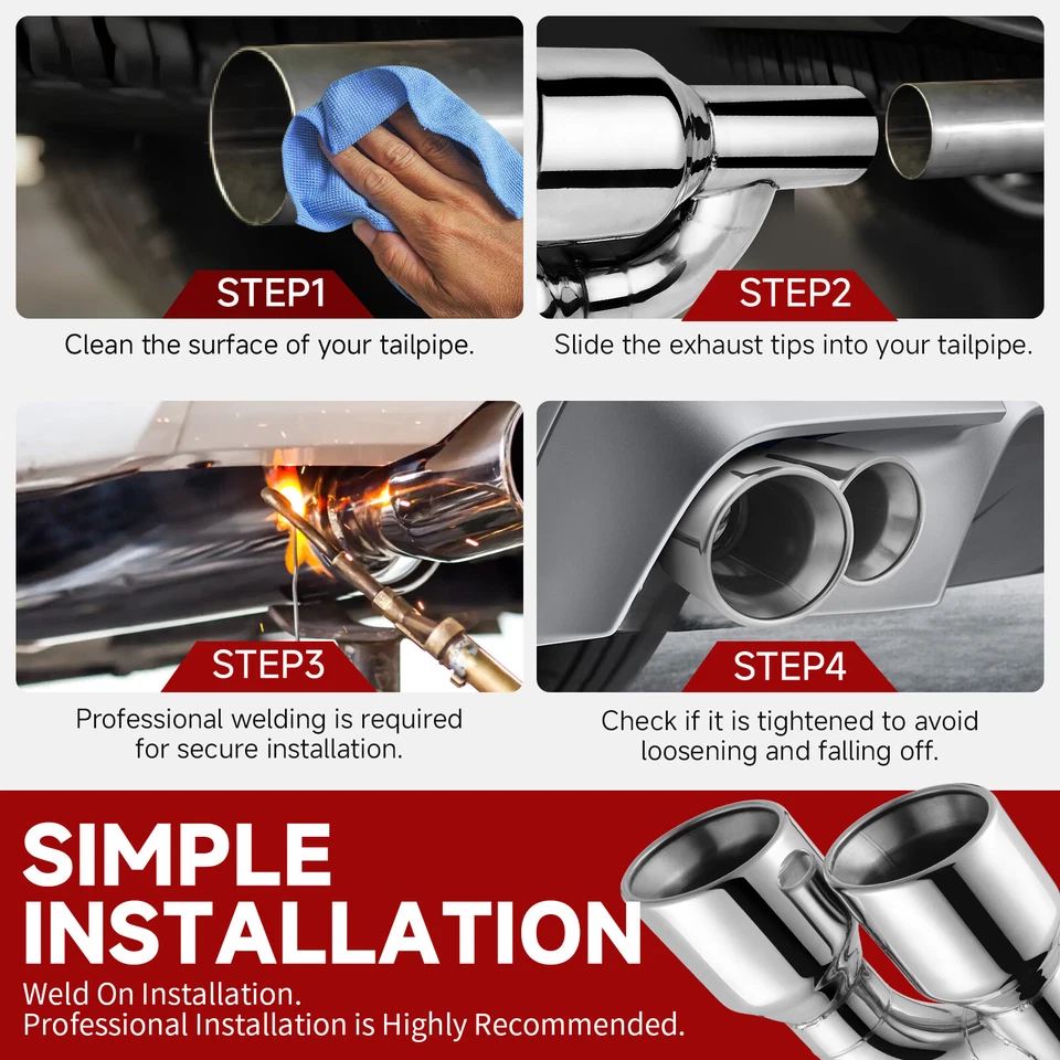 2X For Volkswagen Beetle Turbo S 2.5" In 4" Out Double Wall Dual Exhaust Tips - Image 2 of 4