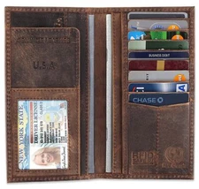 Men's RFID Vintage Look Genuine Leather Long Bifold Wallet Checkbook Walletsb...