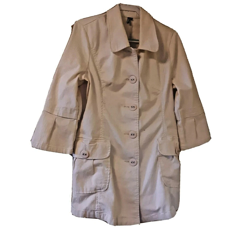 Chaqueta Ambition Para Mujer XL Marfil Color Crema Manga 3/4 Bolsillos Botones Foto 3 de 4