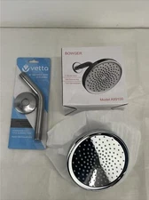 NEW BOWGER 6” Shower Head W/ High Pressure Jets Rainfall Chrome W/ Arm & Flange