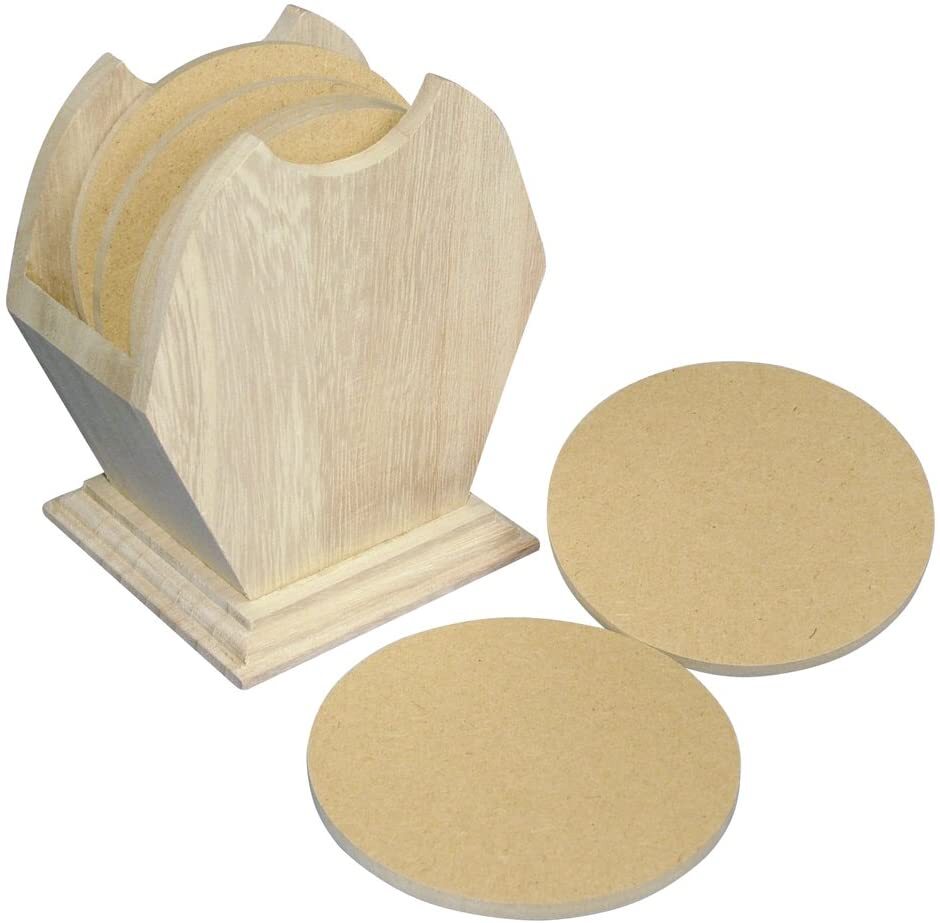 RAYHER - BOX IN LEGNO GREZZO CON 6 SOTTOBICCHIERI TONDI - Ø10CM