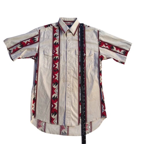 Vintage Wrangler Pearl Snap Shirt Mens M White Red Southwest 90s Western Aztec - Picture 6 of 13