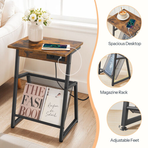 HOOBRO End Table with Charging Station Bedside Table Nightstand Coffee Table
