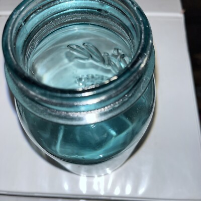 Ball Perfect Mason Blue Jar Quart With Lid 1923-33 Has “10 On