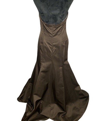 New $2,860 Monique Lhuillier Chocolate 100% Silk Ball Gown Dress Size 10 - Picture 2 of 10