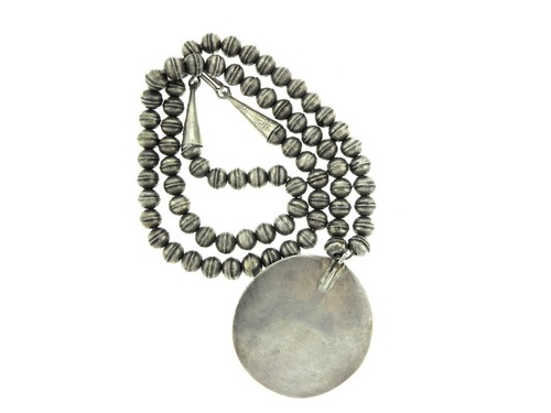 Sterling Silver 8mm Round Bead 26" Necklace with LARGE Turquoise Inlay Pendant - Picture 8 of 8