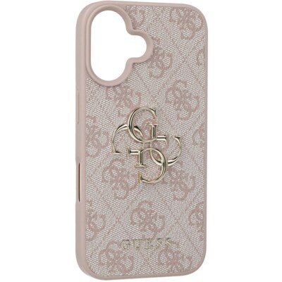 GUESS Case für iPhone 16 Metal Logo Gold Hülle Cover Rosa