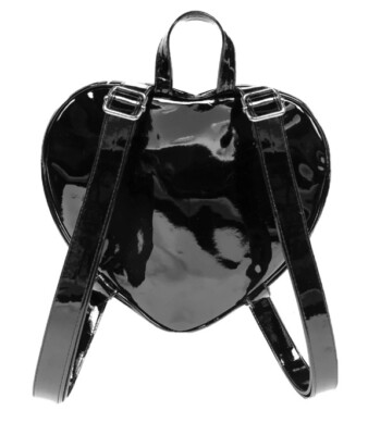 ROCK REBEL Frankenstein and Bride Heart Shaped Backpack Purse in shiny black Amazon.com | Rock Rebel Bride of Frankenstein & Frankenstein  main image 2