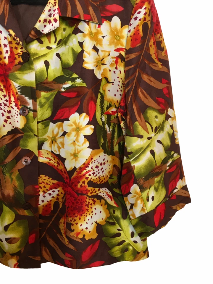 Silkland Woman’s Lined Floral Blazer 100% Silk, Size 14, Button Front, 3/4 Sleev - Imagem 3 de 4