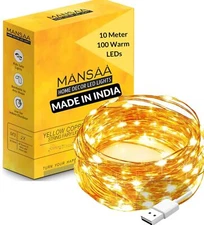 Mansaa Copper 100 LED String Fairy Lights Yellow USB For Home 10 Meter