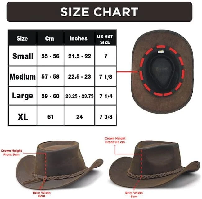 Men and Women Brown Genuine Leather Cowboy Western Hat - Image 2 of 4