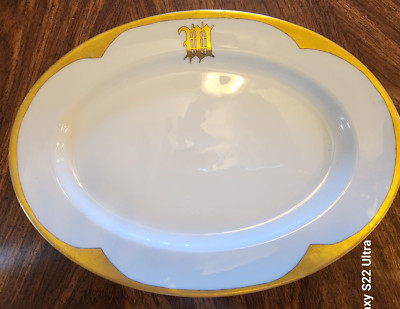 HAVILAND France Large Serving Platter Ivory with Gold trim, Initialed M or W