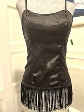 Black Bustier Corset Satin And Fringe