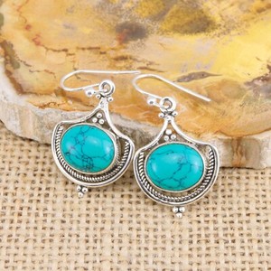 Ethnic-Turquoise-925-Sterling-Silver-Drop-Earrings-Indian-Jewellery