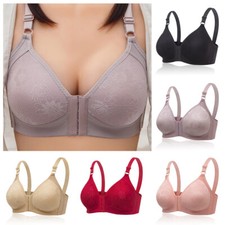 Women's Elderly Underwear Front Closure Wire Free Brassiere Vest Push-Up Bra  