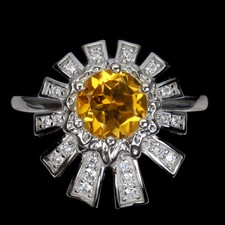 925 Sterling Silver Ring Round Citrine 7mm Natural Gemstone Jewelry