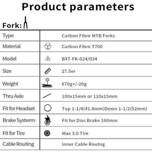 Carbon Mountain Bike Hard Fork Thru Axle Inside Outside Cable Line Rigid Fork - Picture 2 of 36