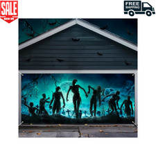 Halloween Garage Door Cover 7X16 Ft Outdoor Backdrop Party Decor Spooky Zombies
