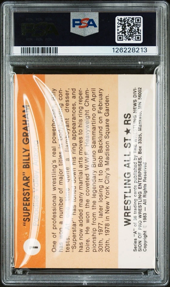 Tarjeta de novato Superstar Billy Graham 1983 Wrestling All Stars Series #1 RC PSA 5 Foto 2 de 3
