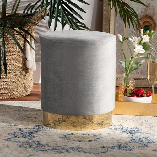 Baxton Studio Chaela Gray Velvet and Gold Finished Metal Ottoman - Picture 5 of 7