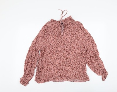Marks and Spencer Damen Rosa Blumenmuster Viskose Basic Bluse Größe 8 Stehkragen