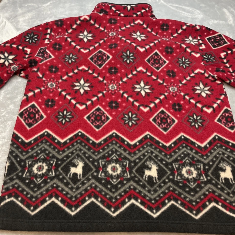 Vintage Cherokee Pullover Womens XL Red Black Fleece 1/4 Zip Fair Isle Nordic - Image 2 of 4