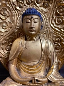 Vintage Japanese Amitabha Buddha Large Wooden Statue Buddhist Amida 14.9 in