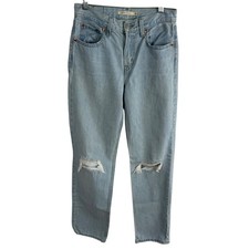 Levis Women's Low Pro Straight Jeans Size 24 Light Wash Blue Distressed