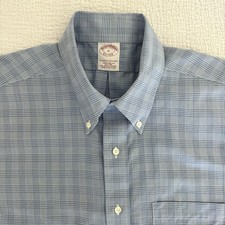 EUC Brooks Brothers Short Sleeve Dress Shirt Non-Iron Cotton Size 16 Blue Plaid