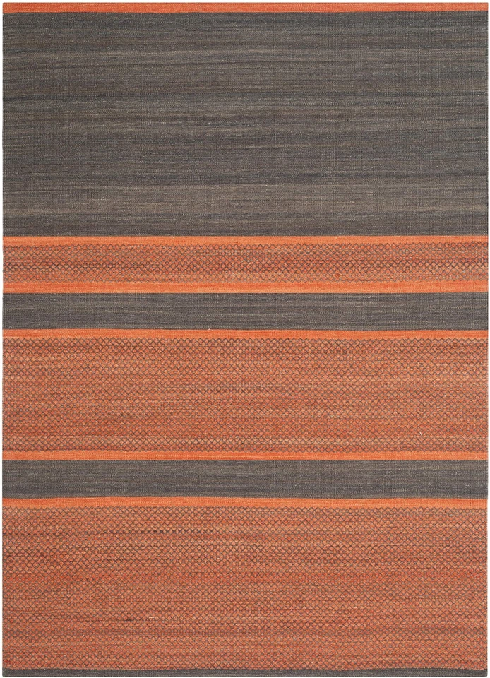 Alfombra Kilim Collection - 5' x 8', gris oscuro y naranja, tejido plano hecho a mano... Foto 2 de 4