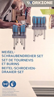 Workzone Meißel Schraubendreher Set, 15 Teilig mit Halterung