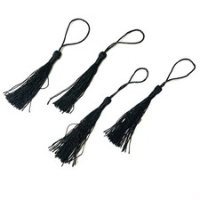 New Fabric Fan Tassels x 4 pcs - Black - Wholesale Feathers Craft Supplies
