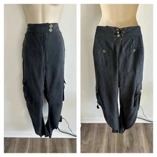 L.A.M.B. Vintage Silk Pants Cargo Harem Corset Back Punk Alt Sz 6 Gwen Stefani