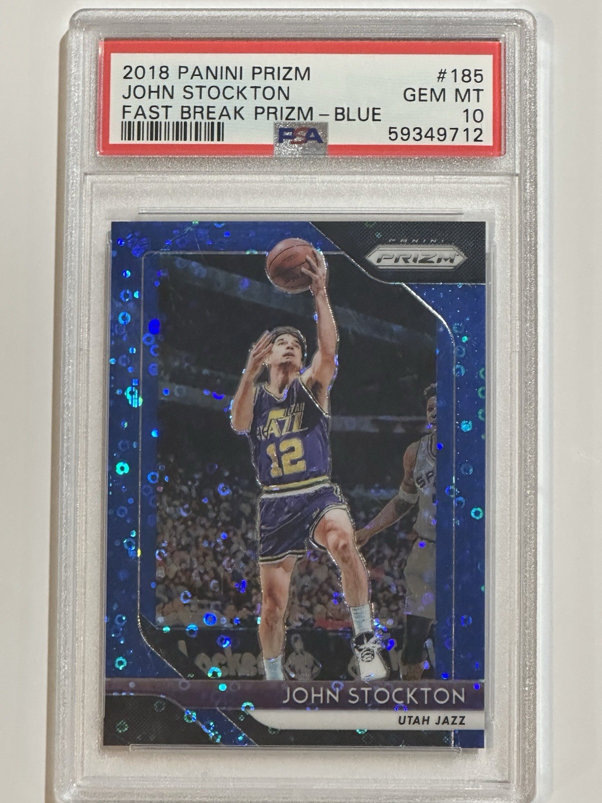 2018 Panini Prizm Fast Break Blue /175 John Stockton #185 PSA 10 GEM MT